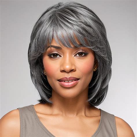 Salt And Pepper Layered Cut Grey Wigs Glueless Bob 100 Virgin Human H