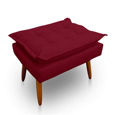 Puff Opala Retangular Sala Quarto Suede Vermelho