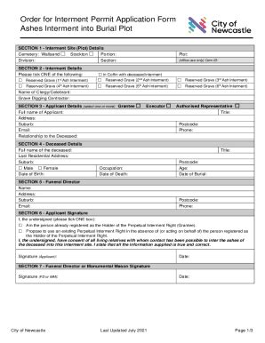 Fillable Online Newcastle Nsw Gov Fill Free Fillable Form Burial