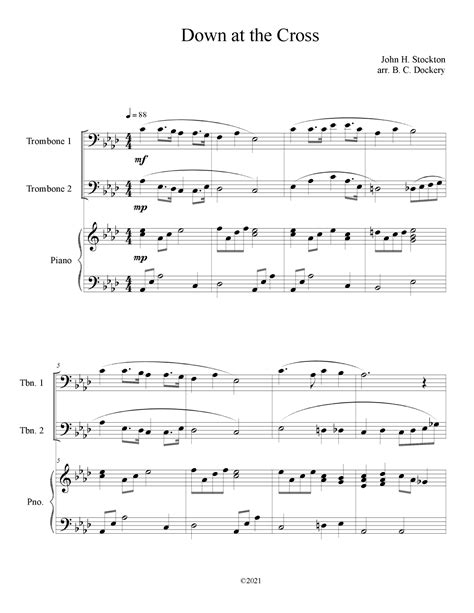 Down At The Cross Trombone Duet With Piano Accompaniment Arr B C Dockery Sheet Music