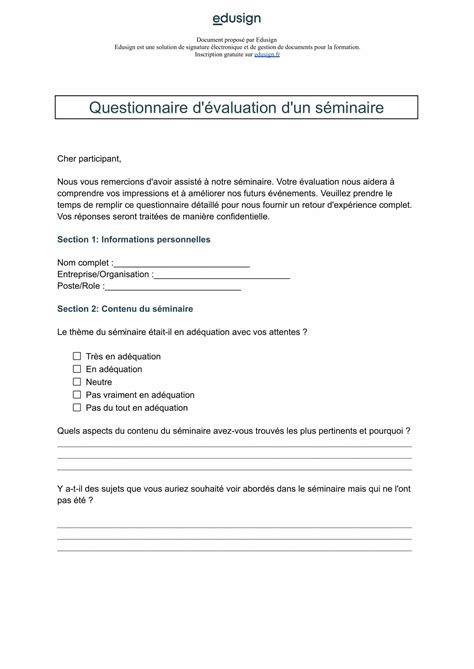 Modèle de questionnaire Positionnement en formation Edusign