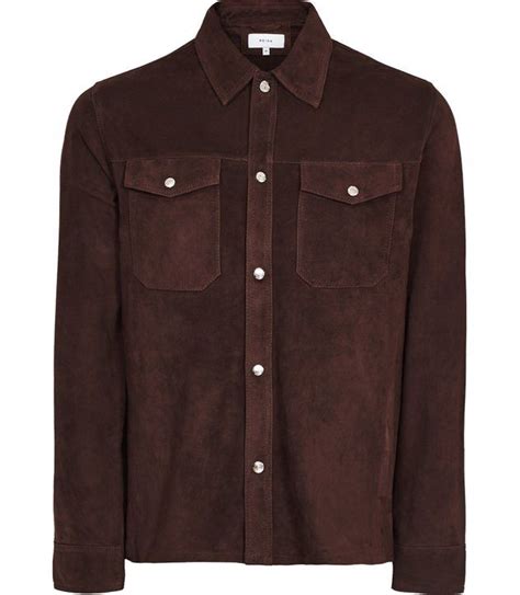 Reiss Mick Suede Overshirt Shirts Fur Leather Jacket Brown