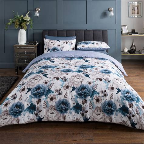 Inky Floral Single Duvet Cover Set Blue Brandalley