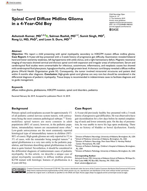 Pdf Spinal Cord Diffuse Midline Glioma In A 4 Year Old Boy