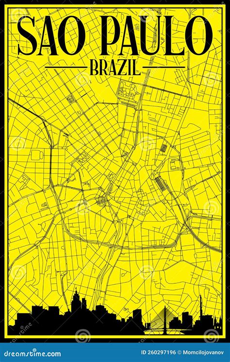 Hand Drawn Downtown Streets Network Printout Map Of Sao Paulo Brazil