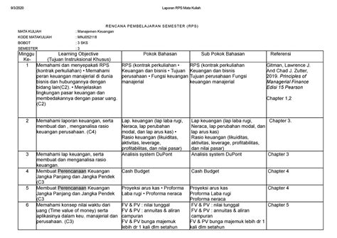 RPS Manajemen Keuangan 9 3 2020 Laporan RPS Mata Kuliah R E N C A NA