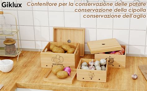 Giklux Set Di Contenitore Patate Impilabili Legno Con Coperchio