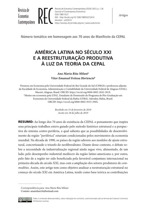 PDF AMÉRICA LATINA NO SÉCULO XXI E A REESTRUTURAÇÃO PRODUTIVA À LUZ DA TEORIA DA CEPAL