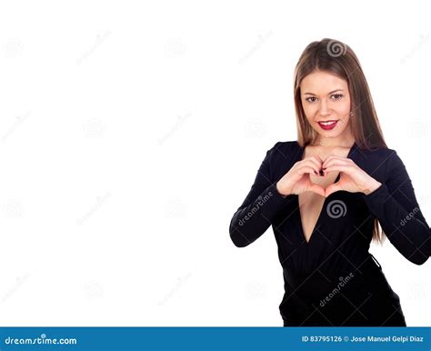 Sensual Beautiful Woman Making A Heart With Her Hands Stock Photo