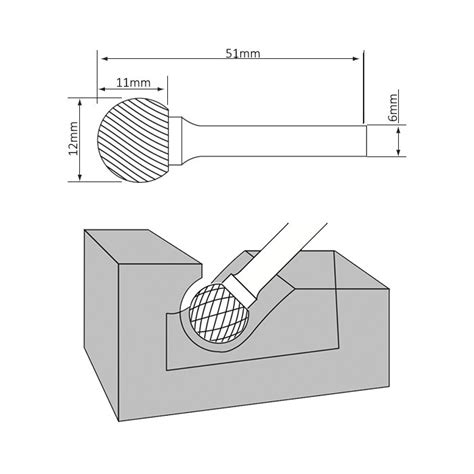 Freza biax din carbura, Ø 12x11x6 mm, forma sferica, KUD, PERINO Ak ...