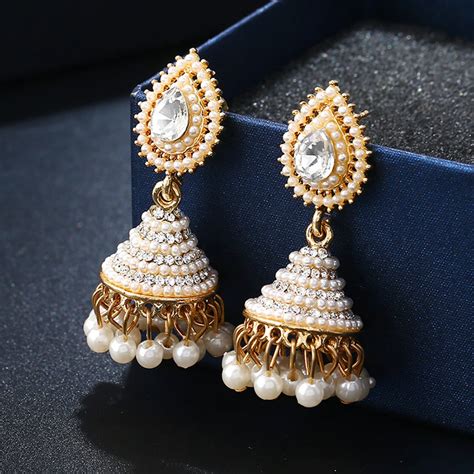 Fashion Faux Imitation Pearl Drop Earrings Women Indian Jhumka Jhumki