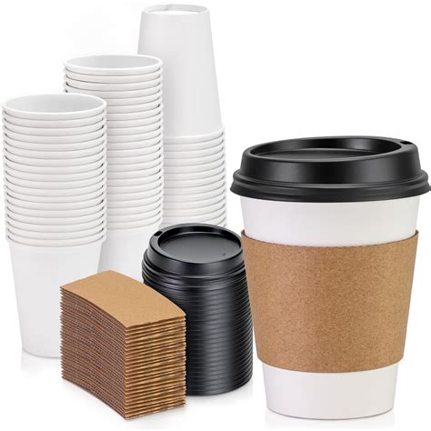 Fit Meal Prep 12 Oz Coffee Cups 50 Pack With Lids Sleeves