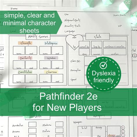 Dyslexia Friendly Simplified Pathfinder 2e Character Sheets With