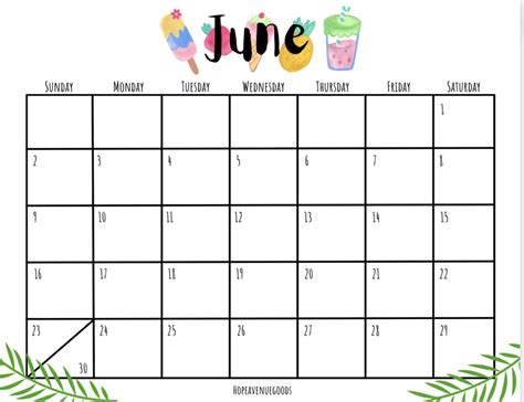 Editable June 2024 Calendar Etsy