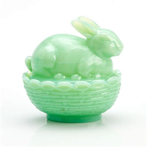 Bunny On Basket Figurine Jadeite Mosser Glass Everything Kitchens