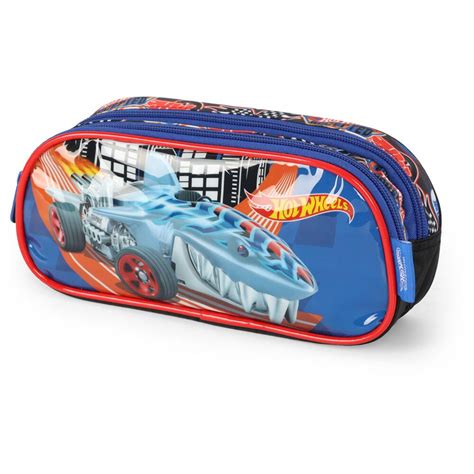 Estojo Escolar Em Poli Ster Hot Wheels Azul Luxcel Escolar Kalunga