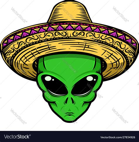 Alien In Sombrero Isolated On White Background Vector Image