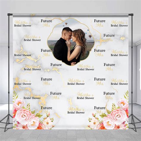 Floral Marble Texture Custom Bridal Shower Backdrop Lofaris