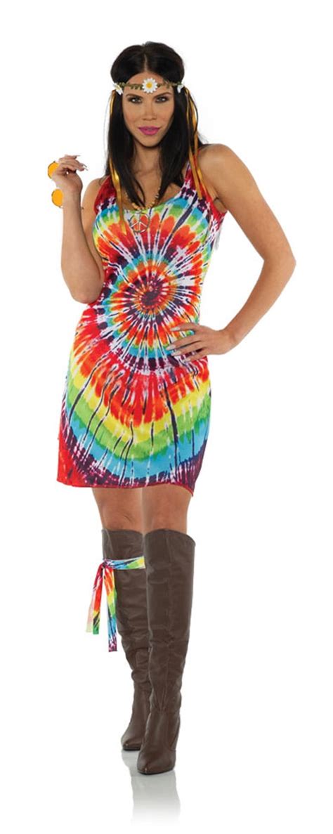 Tie Dye Womens Adult 60s Hippie Halloween Costume Mini Dress Xs