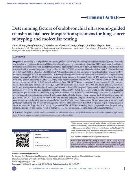 Pdf Determining Factors Of Endobronchial Ultrasound Guided