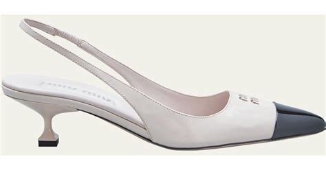 Miu Miu Patent Cap Toe Slingback Pumps In Natural Lyst