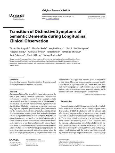 (PDF) Transition of Distinctive Symptoms of Semantic Dementia during Longitudinal Clinical ...