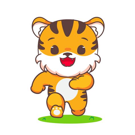 linda Tigre corriendo dibujos animados personaje. adorable kawaii ...