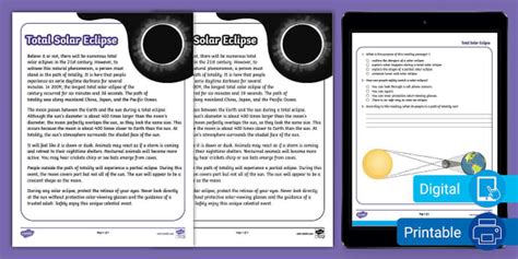 Th Gr Total Solar Eclipse Reading Passage Comprehension