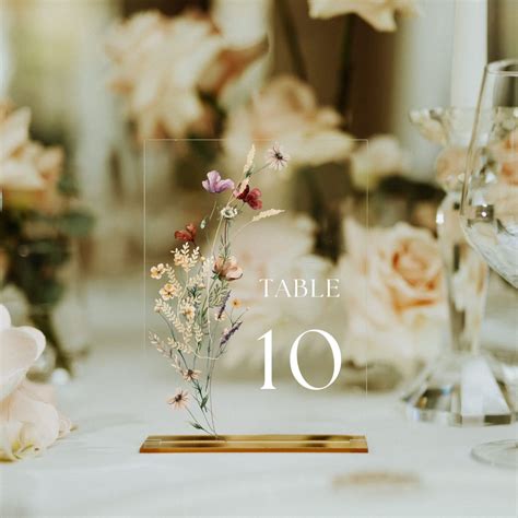 Wildflower Clear Acrylic Table Number Card Dstn Diy Wedding Table