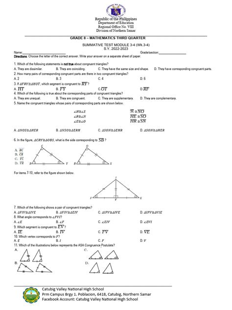 G8 2nd Summative Test M3 4 Pdf Classical Geometry Triangle Geometry