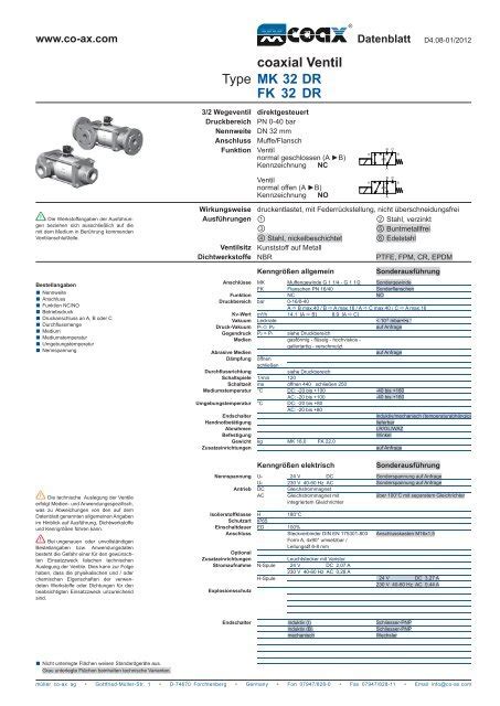 Type Coaxial Ventil Mk 32 Dr Fk 32 Dr Müller Co Ax Ag