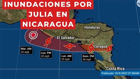 Inundaciones por Huracán Julia en Nicaragua se degrada a tormenta