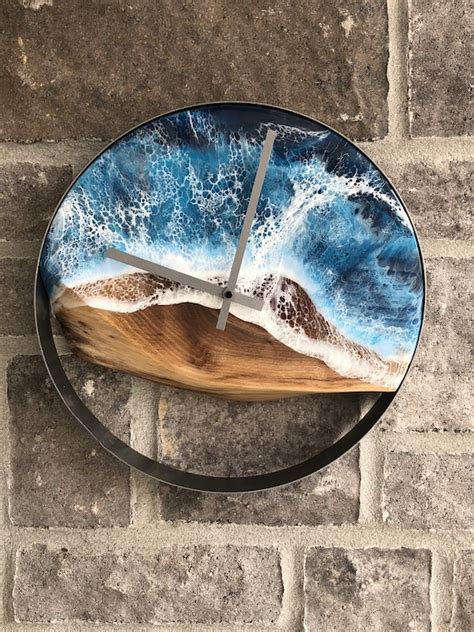 Inch Live Edge Ocean Wave Wall Clock Etsy