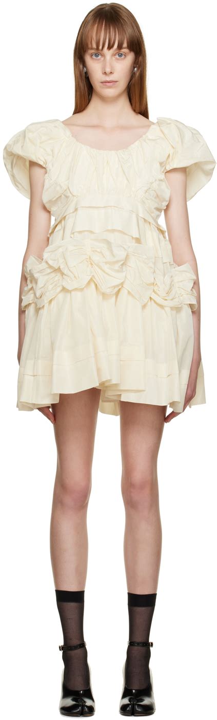 Simone Rocha Off White Puff Sleeve Minidress SSENSE