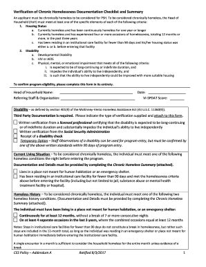 Fillable Online Verification Of Chronic Homelessness Documentation