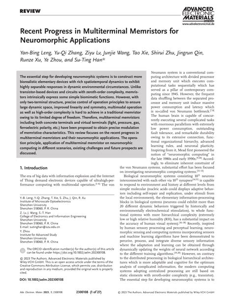 PDF Recent Progress In Multiterminal Memristors For Neuromorphic