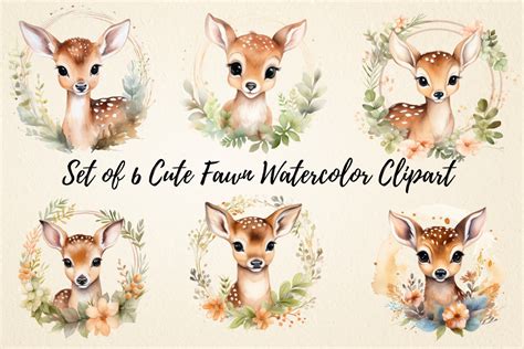 Cute Fawn Watercolor Clipart Graphic by pcudesigns · Creative Fabrica