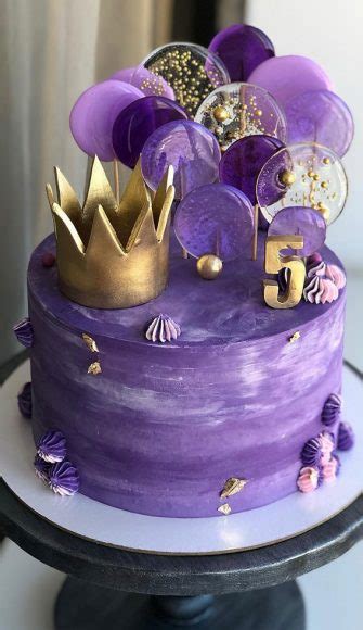 49 Cute Cake Ideas For Your Next Celebration Purple Cake With Gold Accent