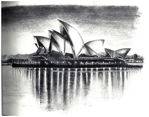 Sydney Opera House Carbon Drawing Ariktrejos Landscape Pencil