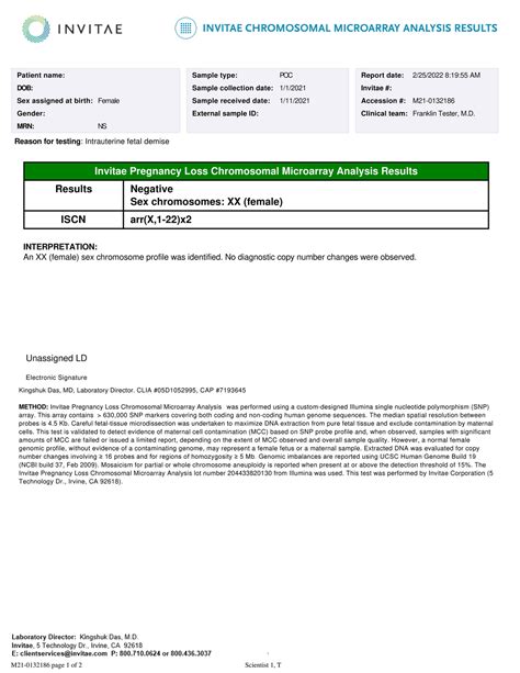 Invitae GSA Pregnancy Loss Chromosomal Microarray Analysis Normal