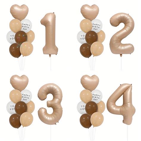 Pcs Retro Khaki Nude Balloon Garland Inch Caramel Foil Number Balloon For Birthday Party