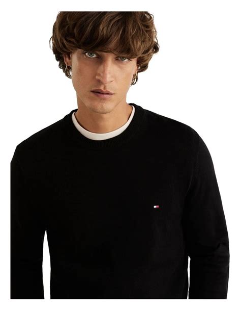 Tommy Hilfiger Pima Organic Cotton Cashmere Crew Neck Knit In Black Myer