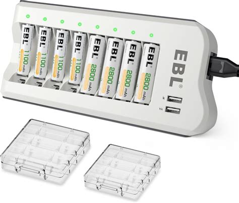 EBL LCD Chargeur De Piles Rechargeables Avec 4PCS AA 2800mAh Et 4PCS