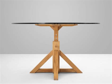 Pedestal Dining Table With Height Adjustable Wooden Base For Sale At