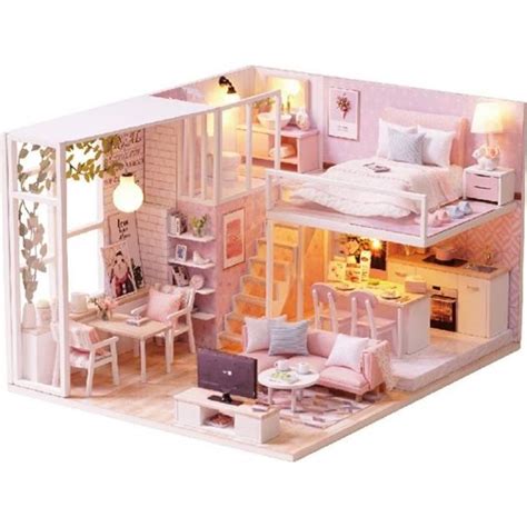 Tempsa Mini Maison De Poupée Diy Loft Appartement Avec Led Pour Enfants