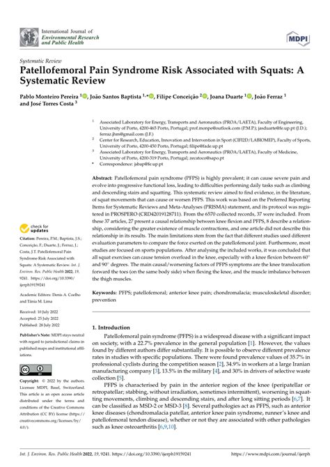 (PDF) Patellofemoral Pain Syndrome Risk Associated with Squats: A ...