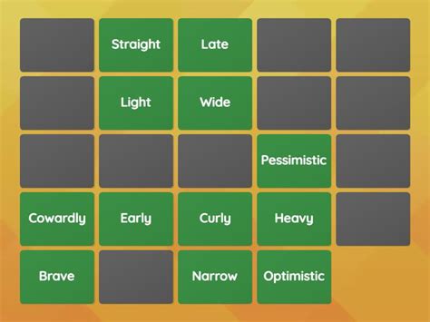 Opposite Adjectives Matching Pairs