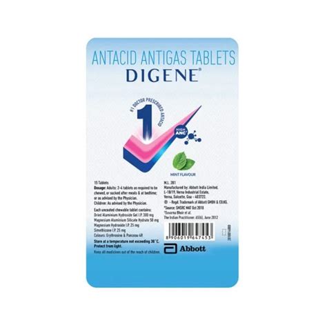 Abbott Digene Antacid Antigas Tablet Mint Flavour 15 Tablets Cureka