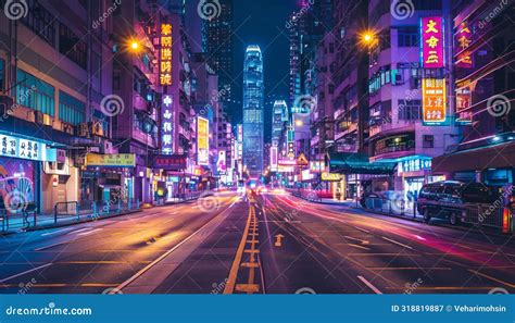 Nightlife Illuminated By Neon Signs City Streets Glowing With