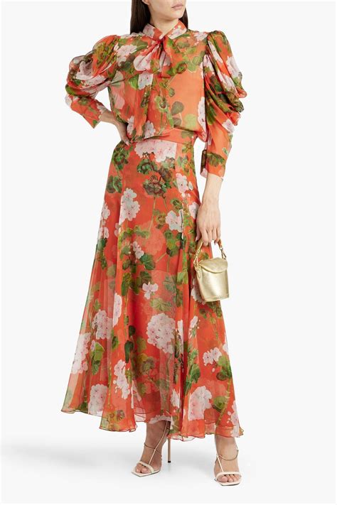 Oscar De La Renta Floral Print Silk Chiffon Maxi Skirt The Outnet